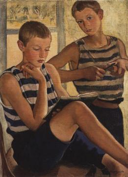 Boys in sailor's striped vests Artwork by Zinaida Serebriakova