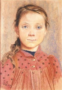 Portrait Of A Girl In A Red Dress Artwork by Stanislaw Wyspianski