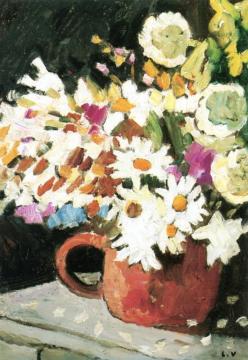 White Daisies, Brown Pitcher Artwork by Louis Valtat