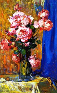 Roses In A Atall Glass Artwork by Franz Bischoff