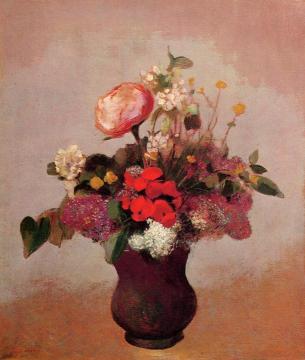 Flowers in aa Brown Vase Artwork by Odilon Redon