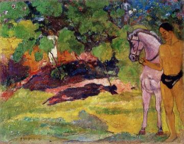 In the Vanilla Grove, Man and Horse Artwork by Paul Gauguin