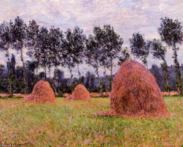 Haystacks, Overcast Day Artwork by Claude Oscar Monet