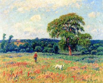 Landscape with Hunter and His Dog Artwork by Henry Moret