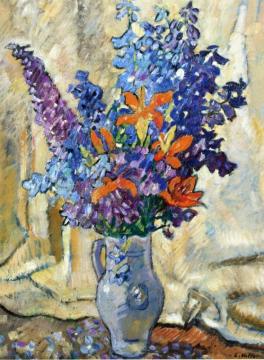 Lilies And Delphiniums Stoneware Pitcher Artwork by Louis Valtat
