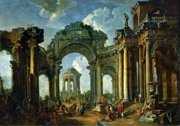 Sermon Of The Apostle Amongst Ancient Ruins Artwork by Giovanni Paolo Pannini