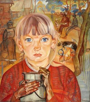 Girl with a Jug Artwork by Boris Grigoriev