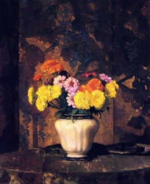 Zinnias And Marigolds Artwork by Hermann Dudley Murphy