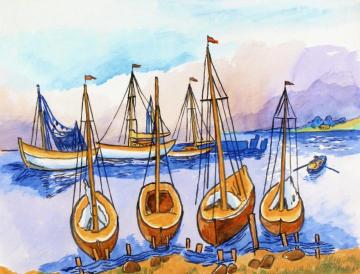 Boats In The Harbor Ii Artwork by Hermann Max Pechstein