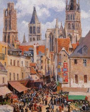 The Old Market and the Rue de l'Epicerie in Rouen Artwork by Camille Pissarro