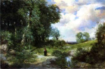 Young Girl in a Long Island Landscape Artwork by Thomas Moran