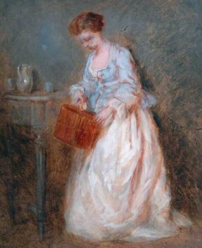 Girl Caging a Bird Artwork by Charles Chaplin