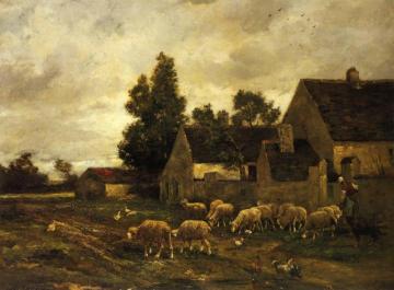 Shepherdess and Her Flock Artwork by Charles-Émile Jacque