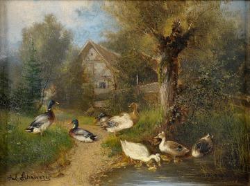 At The Duck Pond Artwork by Julius Scheuerer