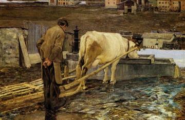 The Snowmelt in Savognin Artwork by Giovanni Segantini