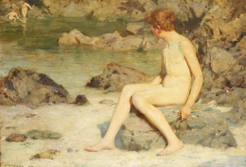 Cupid and Sea Nymphs Artwork by Henry Scott Tuke