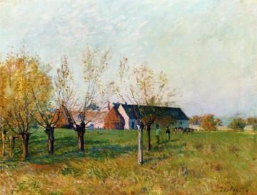 The Farm At Trou D'enfer, Autumn Morning Artwork by Alfred Sisley