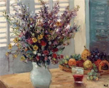 Vase Of Flowers And Fruit On A Table Artwork by Marcel Dyf
