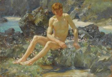Nude On The Rocks Artwork by Henry Scott Tuke