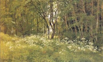 Flowers On An Edge Of A Wood Artwork by Ivan Ivanovich Shishkin