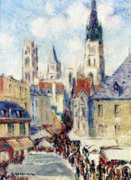 Rue de l'Epicerie in Rouen, Market Day Artwork by Gustave Loiseau
