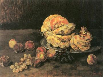 Pumpkin, peaches and grapes Artwork by Carl Eduard Schuch