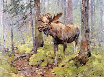 Moose In The Woods Artwork by Carl Rungius