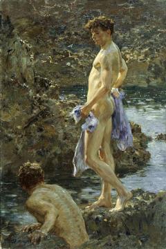 A Bathing Group Artwork by Henry Scott Tuke