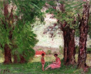 Mother And Child In The Woods Artwork by Georges D'espagnat