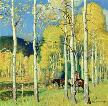 Riders Through An Aspen Grove Artwork by E. Martin Hennings