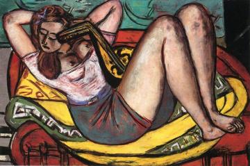 Woman With Mandolin In Yellow And Red Artwork by Max Beckmann