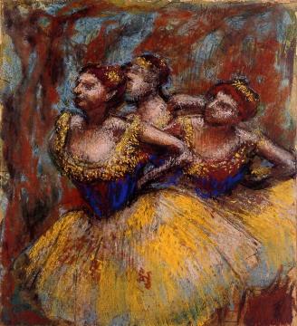 Three Dancers: Yellow Skirts, Blue Blouses Artwork by Edgar Degas