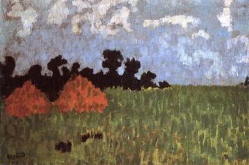 Green Lawn with Two Haystacks Artwork by Pierre Bonnard
