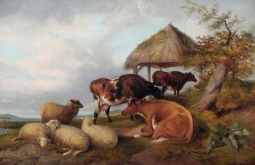 Cattle and Sheep in a Landscape Artwork by Edward Henry Corbould