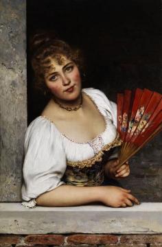 The Red Fan Artwork by Eugen Von Blaas