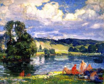Bathers Along The Seine, Vernon, France Artwork by Joseph Kleitsch