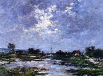 Moonlight on the Marshes, The Touques Artwork by Eugène-Louis Boudin