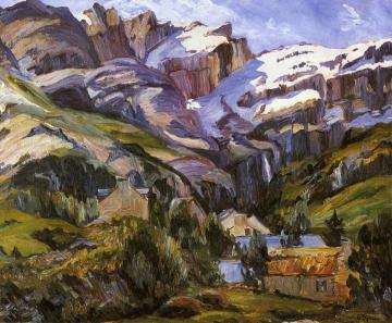 Houses at the Base of Snow Capped Mountains Artwork by George Gardner Symons