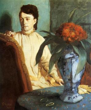 Woman with a Vase of Flowers Artwork by Edgar Degas