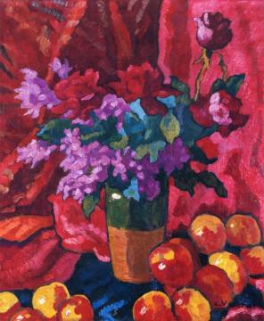 Vase Of Flowers With Red Drapery Artwork by Louis Valtat