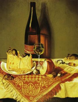 Still Life With Cheese, Bottle Of Wine And Mouse Artwork by William Aiken Walker