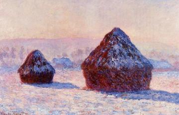 Grainstacks in the Morning, Snow Effect Artwork by Claude Oscar Monet
