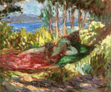 Saint-Tropez, Young Woman in a Hammock Artwork by Henri Lebasque