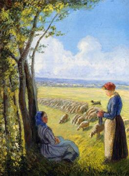 Shepherdesses Artwork by Camille Pissarro