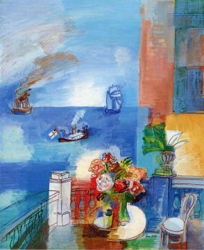 Terrace with Flowers at Villefranche-sur-Mer Artwork by Jean Dufy