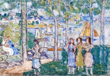 Threes, Houses, People Artwork by Maurice Prendergast