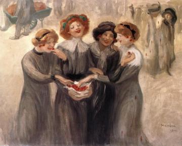 Four Women With A Basket Of Cherries Artwork by Theophile-Alexandre Steinlen