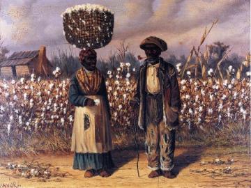 Negro Man And Woman In Cotton Field With Baskets Of Cotton Artwork by William Aiken Walker
