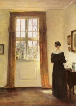 Woman in interior Artwork by Carl Vilhelm Holsoe