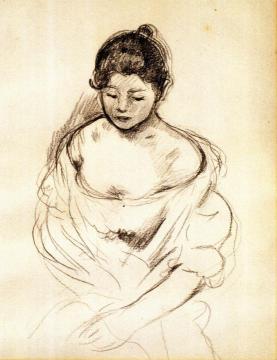 Girl en face with Nude Shoulders, Seated Artwork by Berthe Morisot